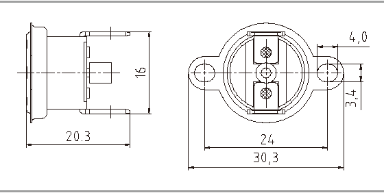 Termostato Cerâmico KSD-301 10A Terminais Horizontais